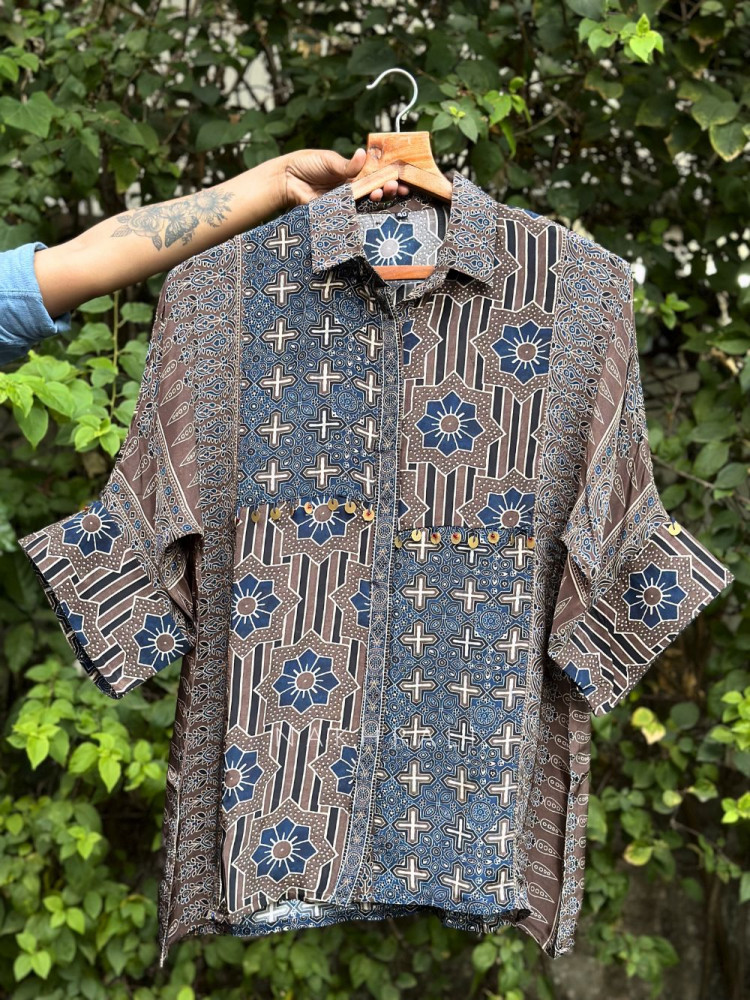Image of Vedya Brown Art Modal Printed Shirt