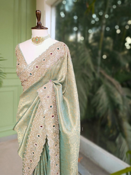 Tarini Green Kanjivaram Saree with Zari and Sequin Border