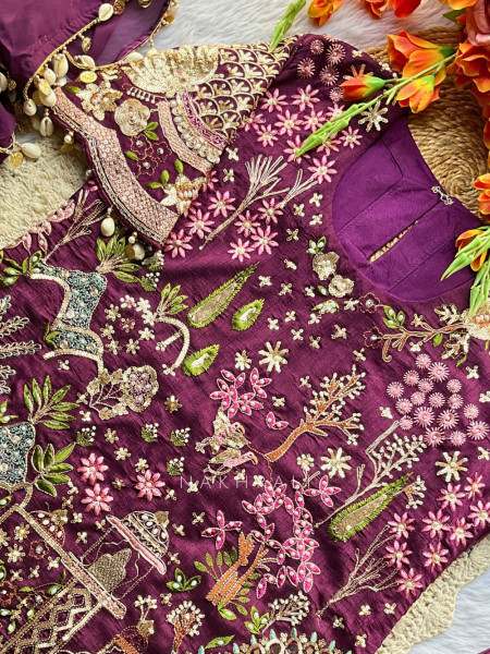 Mehrya Purple Embroidered Kurta Pant Set