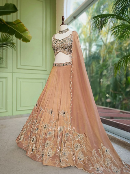 Shanaya Brown Indo Western Lehenga Set with Cut Dana Work