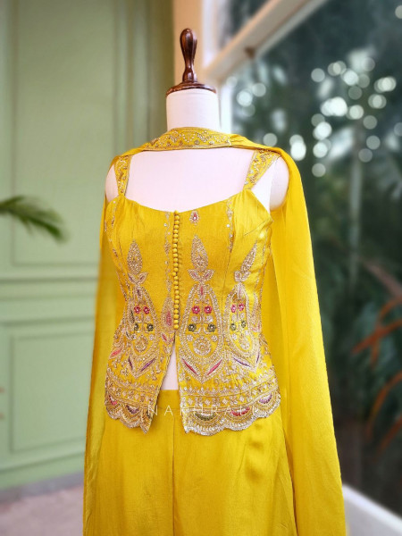 Radiant Marigold Indo-Western Set with Hand Embroidery