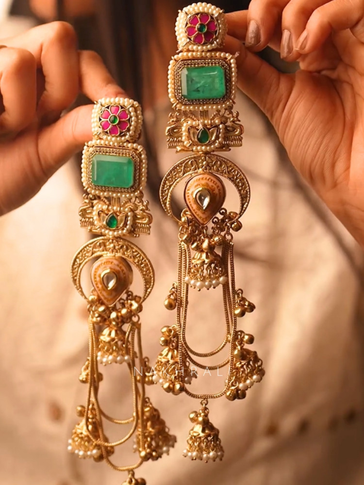 Image of Alora Green Stone Long Kashmiri Earring