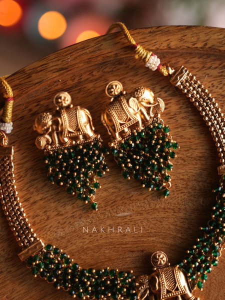 Gajmangal Traditional Green Necklace with Earrings