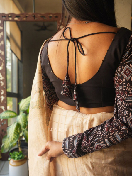 Taal Rang Black Cotton Blouse with Beaded Neckline