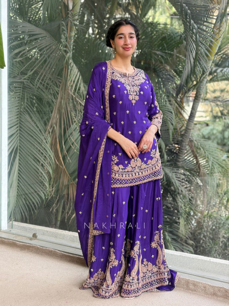 Aarohi Purple Zardozi Kurta Palazzo Set