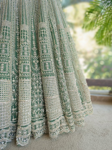 Ruvira Green Bridal Lehenga with Zari and Sequin Work