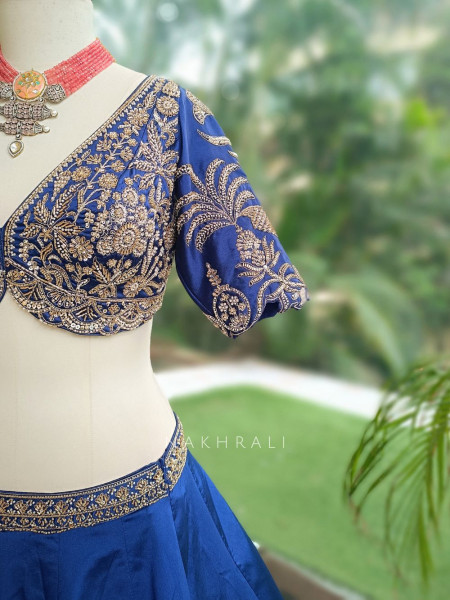 Oasis Royal Blue Silk Satin Lehenga