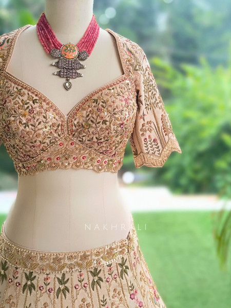 Mrinalika Beige Silk Georgette Lehenga Set With Pichwai Heritage Embroidery