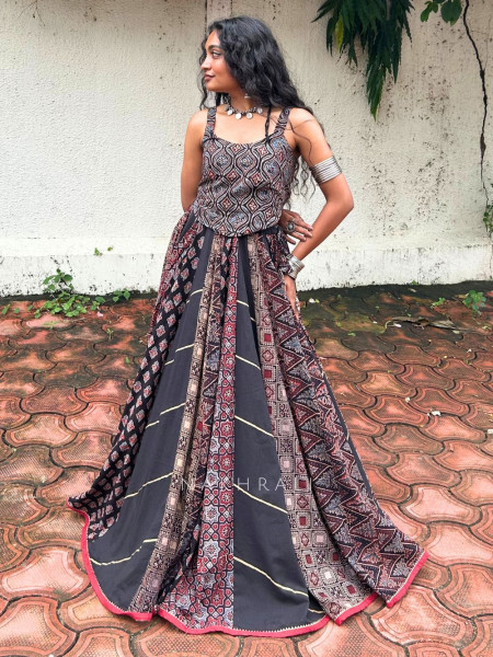 Tribal Black Mandala Flared Skirt