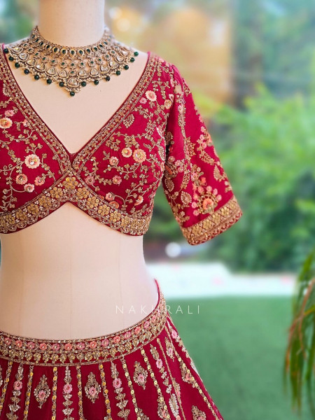 Surkh Noor Red Heritage Bridal Lehenga with Scalloped Dupatta