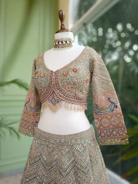 Kanika Sea Green Bridal Lehenga with Zari and Sequin Work