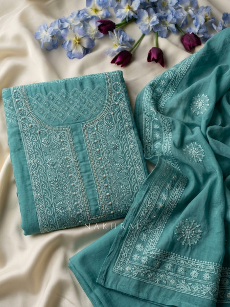 Avarna Sea green Pearl Beads Embroidered Dress Material
