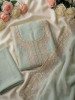Nuvella Pista Green Floral Embroidered Dress Material with Pearl Border