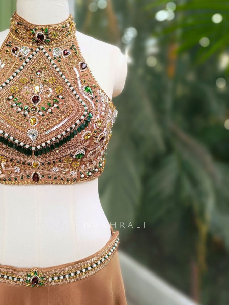 Kairava Brown Zari and Bead Embellished Lehenga Set