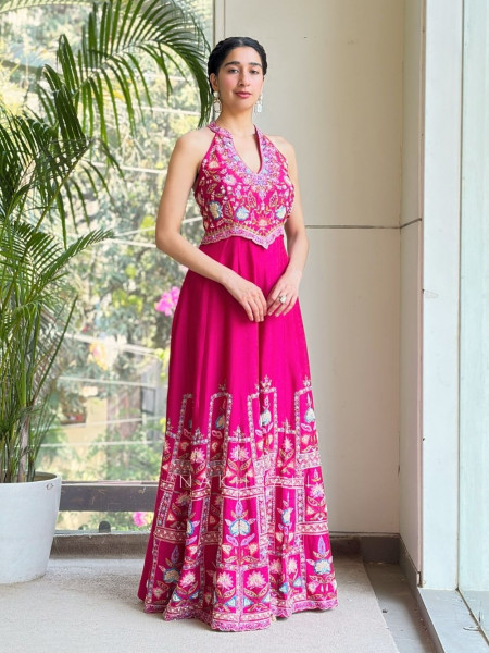 Zyvira Magenta Embellished Indo-Western Jumpsuit