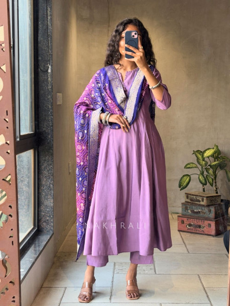 Zivara Purple Flared Anarkali Set with Dupatta