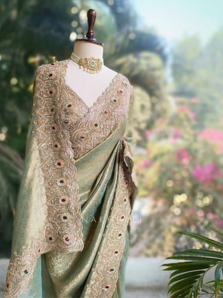 Tarini Green Kanjivaram Saree with Zari and Sequin Border