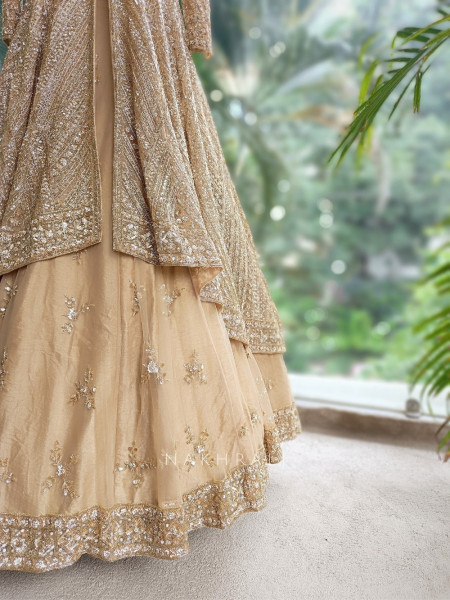 Queenshine Golden Indowestern Lehenga with Sequin and Cutdana Embellishment