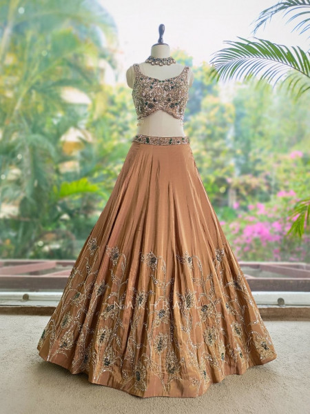 Shanaya Brown Indo Western Lehenga Set with Cut Dana Work