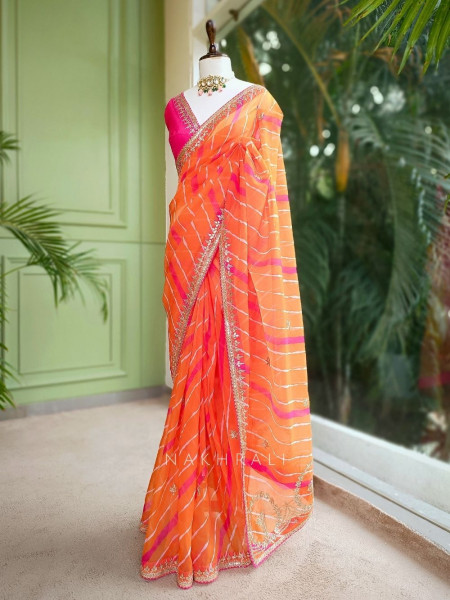 Noor Orange Leheriya Saree with Gota Patti Work