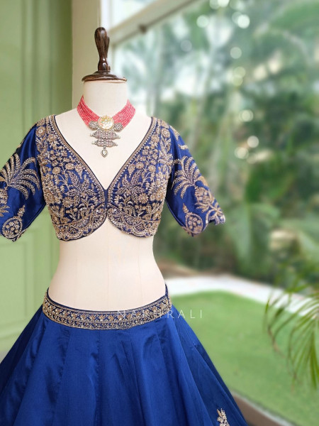 Oasis Royal Blue Silk Satin Lehenga