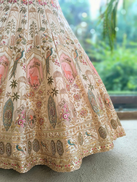 Mrinalika Beige Silk Georgette Lehenga Set With Pichwai Heritage Embroidery