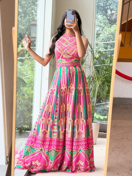 Juliette Magenta Jumpsuit With Jharokha Print