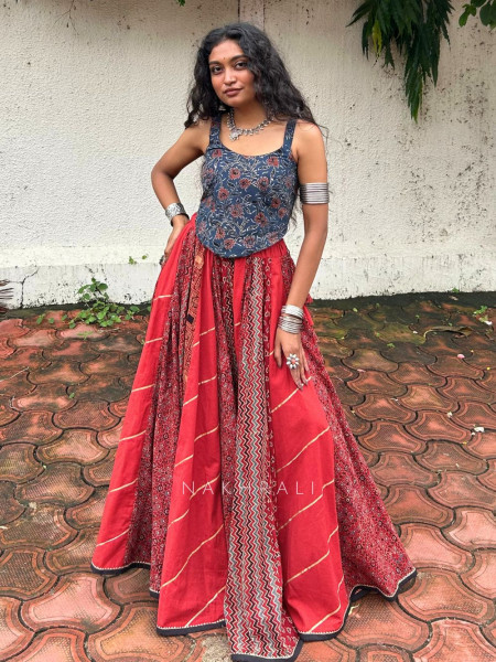 Tribal Maroon Mandala Flared Skirt