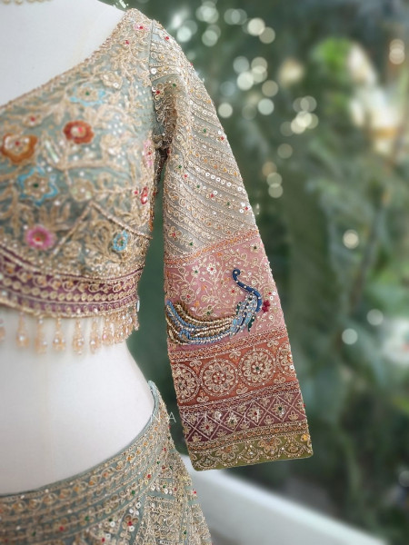 Kanika Sea Green Bridal Lehenga with Zari and Sequin Work