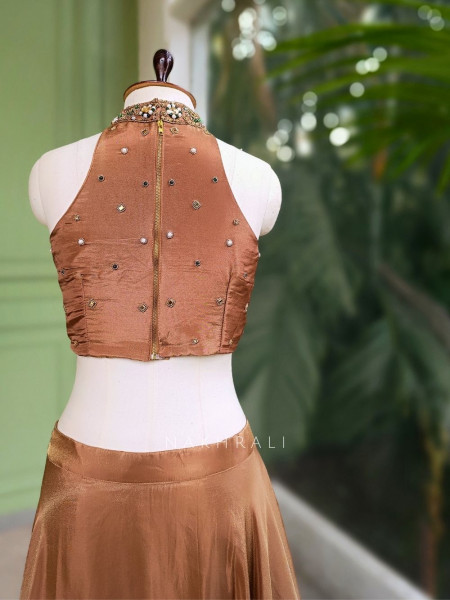 Kairava Brown Zari and Bead Embellished Lehenga Set