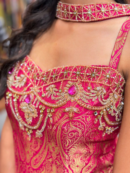 Afsana Magenta Brocade Palazzo Kurta Set with Zari Bead Work