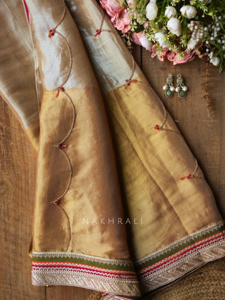 Kairi Mehendi Green Saree with Zari And Mirror Work