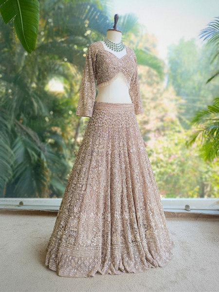 Rovena Brown Beaded Sequin Embroidered Bridal Lehenga Set