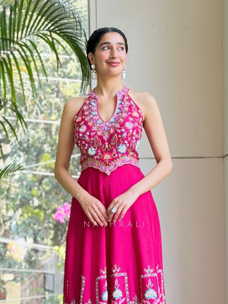 Zyvira Magenta Embellished Indo-Western Jumpsuit