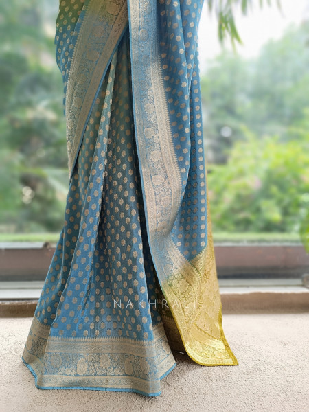 Banaras Breeze Firozi Banarasi Georgette Silk Saree