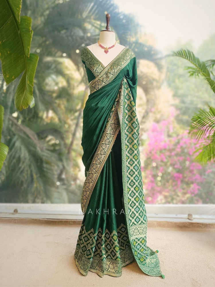 Image of Green silk Saree with zari work