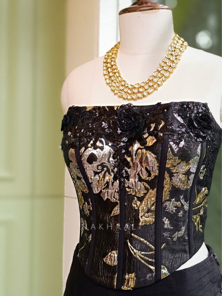 Cosmic Charm Black Sequin Indo-Western Lehenga