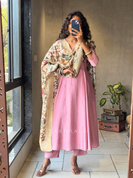 Zivara Pink Flared Anarkali Set with Dupatta