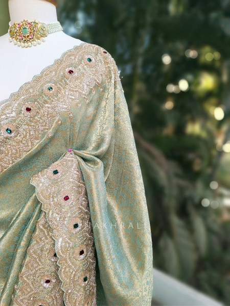 Tarini Green Kanjivaram Saree with Zari and Sequin Border