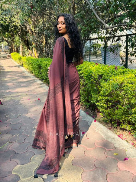 Vanika Brown Cotton Handblock Saree