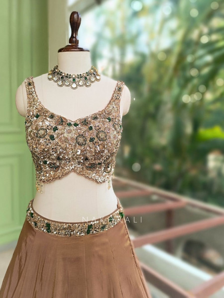 Shanaya Brown Indo Western Lehenga Set with Cut Dana Work