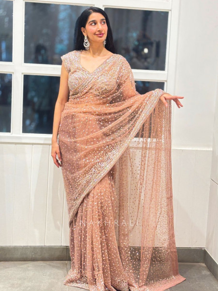 Regal Blush Brown Saree with Readymade Blouse