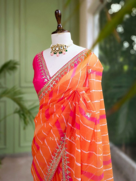 Noor Orange Leheriya Saree with Gota Patti Work