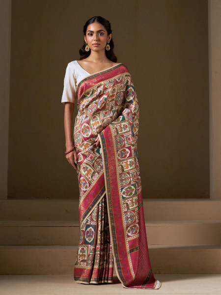 Ivory Dola Silk Saree with Traditional Motif Print