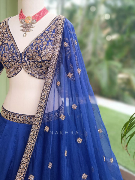 Oasis Royal Blue Silk Satin Lehenga