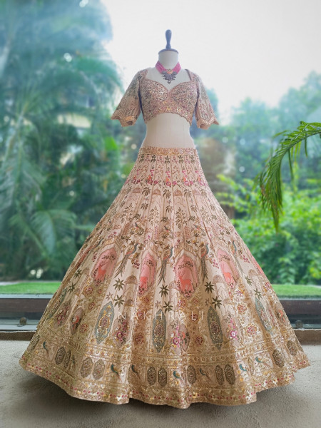 Mrinalika Beige Silk Georgette Lehenga Set With Pichwai Heritage Embroidery