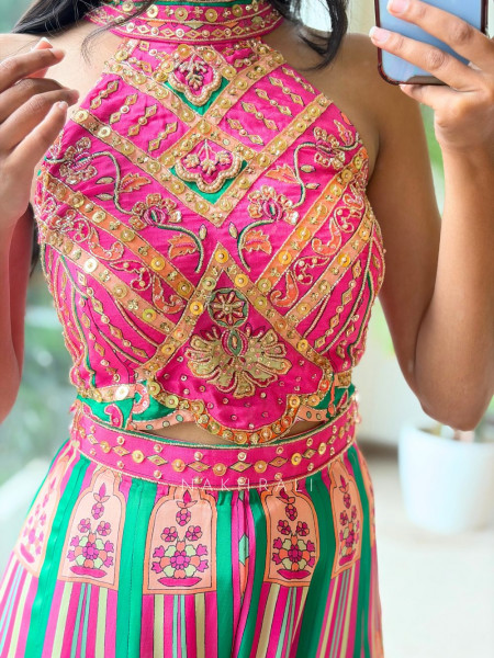 Juliette Magenta Jumpsuit With Jharokha Print