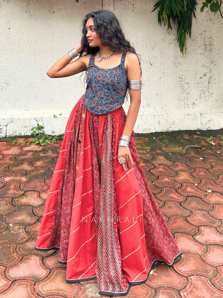 Image of Tribal Maroon Mandala Flared Skirt