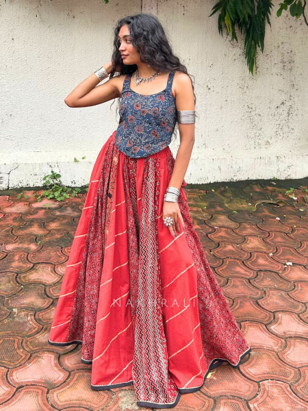 Tribal Maroon Mandala Flared Skirt