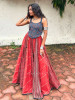 Tribal Maroon Mandala Flared Skirt